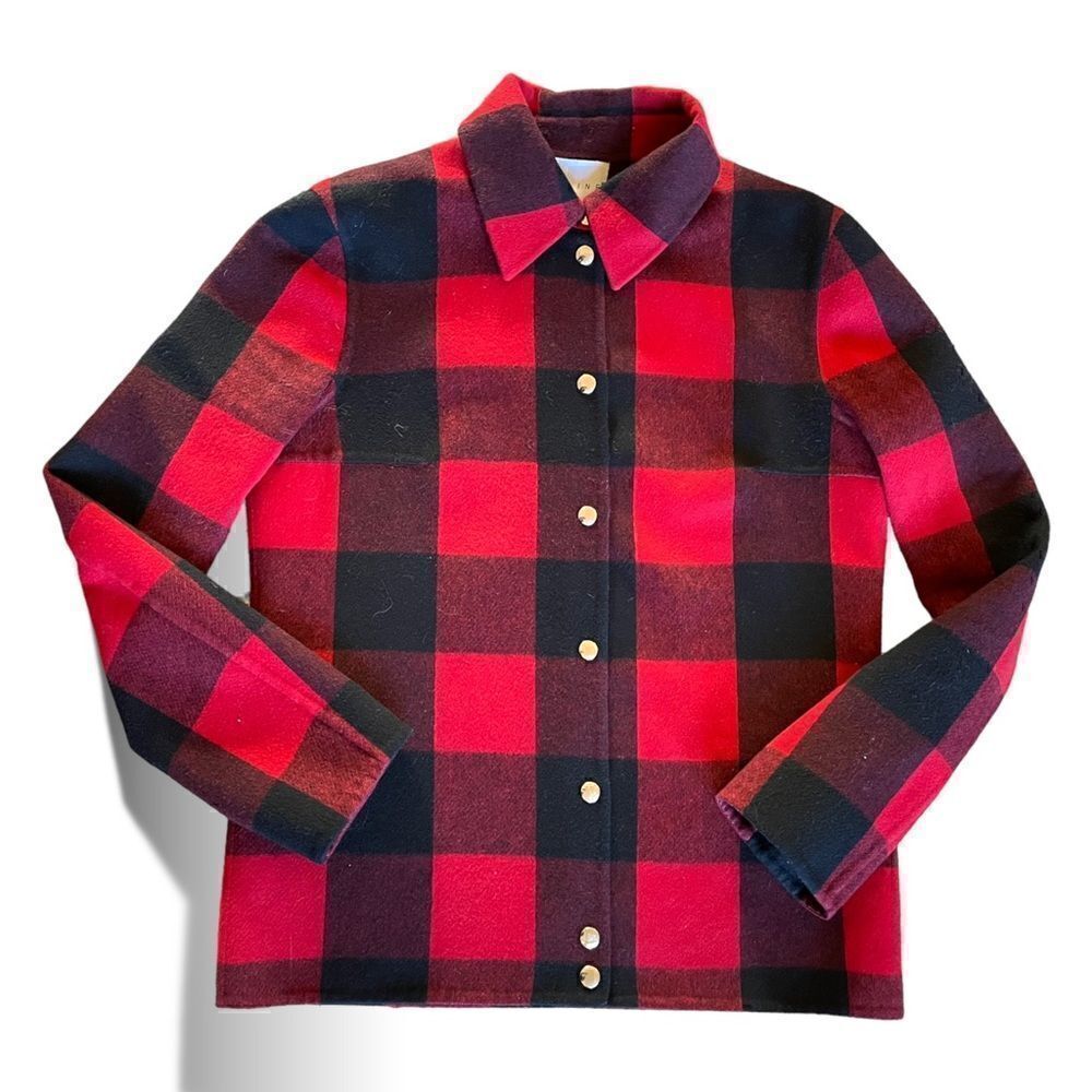 CELINE Wool/Cashmere Red & Black Plaid Jacket |Size: 40| - Picture 8 of 10